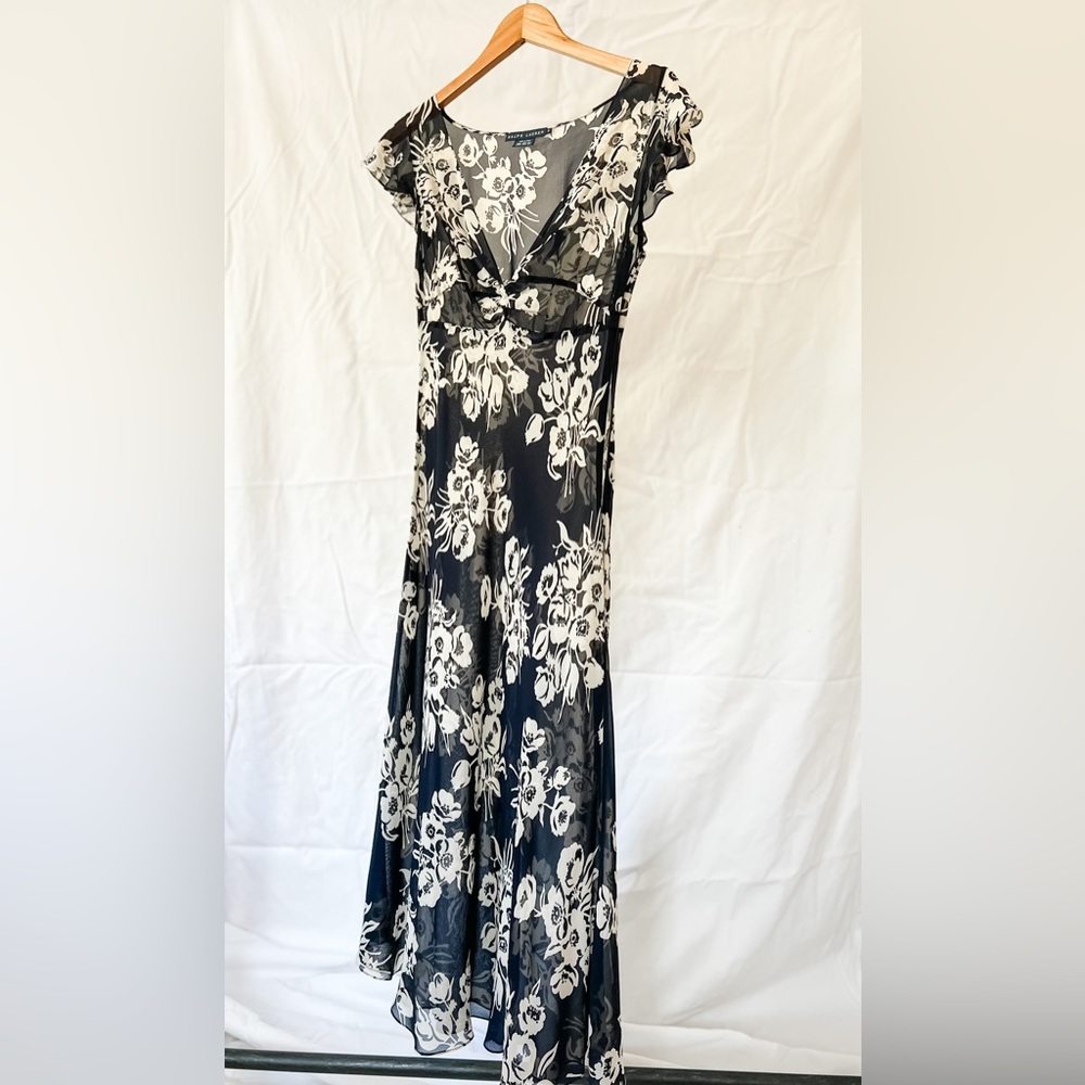 Vintage 90s Ralph Lauren silk, sheer midi dress